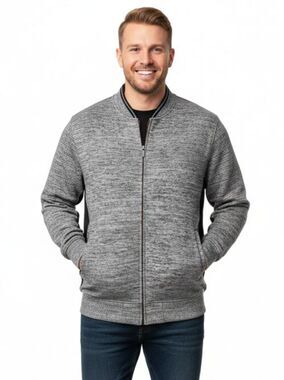Sean John Men's 2XL Full Zip Sweatshirt Grey Marl Mock Neck Streetwear Y2K EUC